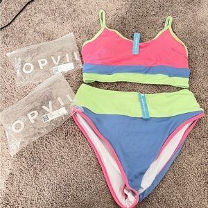 Pool Women's 2 piece high waisted Bikini Set - Pink, Blue, and Green